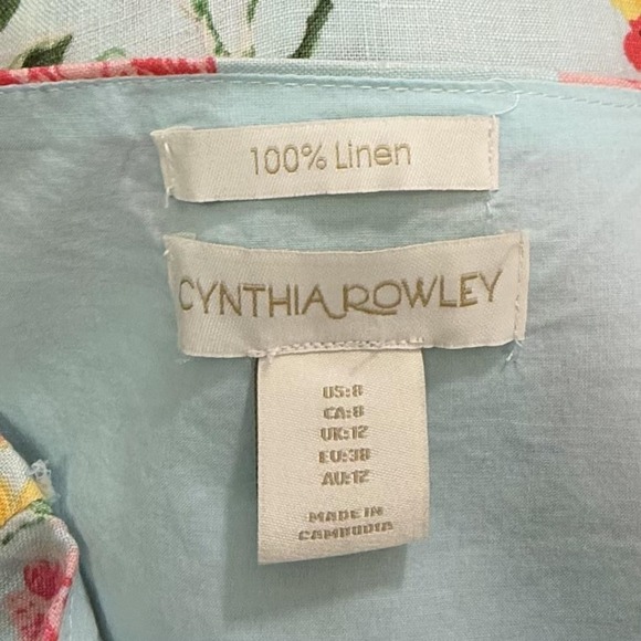 Anthropologie Cynthia Rowley Dress 8 Blue Multicolor Floral 100% Linen Sundress - Picture 5 of 8